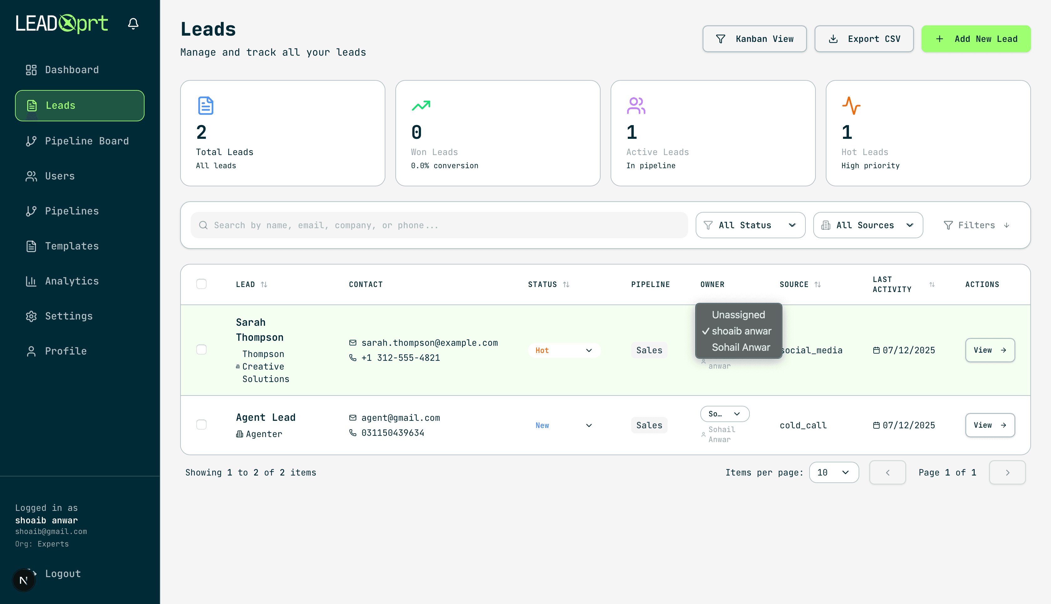 Team Dashboard Interface